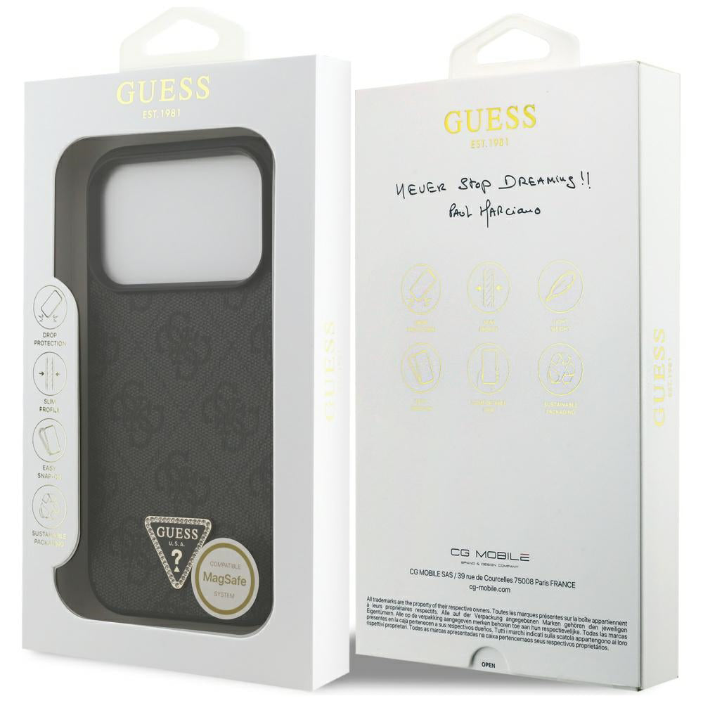 MagSafe futrola za Apple iPhone 17 Pro, Guess, 4G Triangle Strass, Crna
