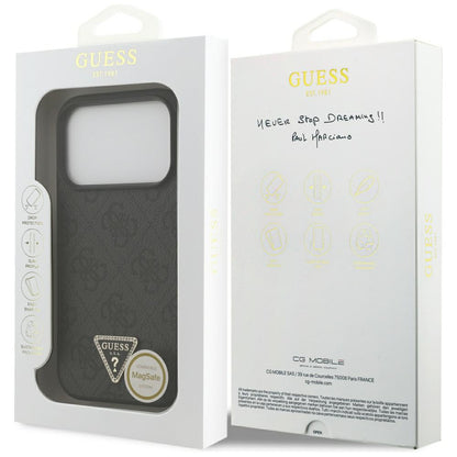 MagSafe futrola za Apple iPhone 17 Pro, Guess, 4G Triangle Strass, Crna