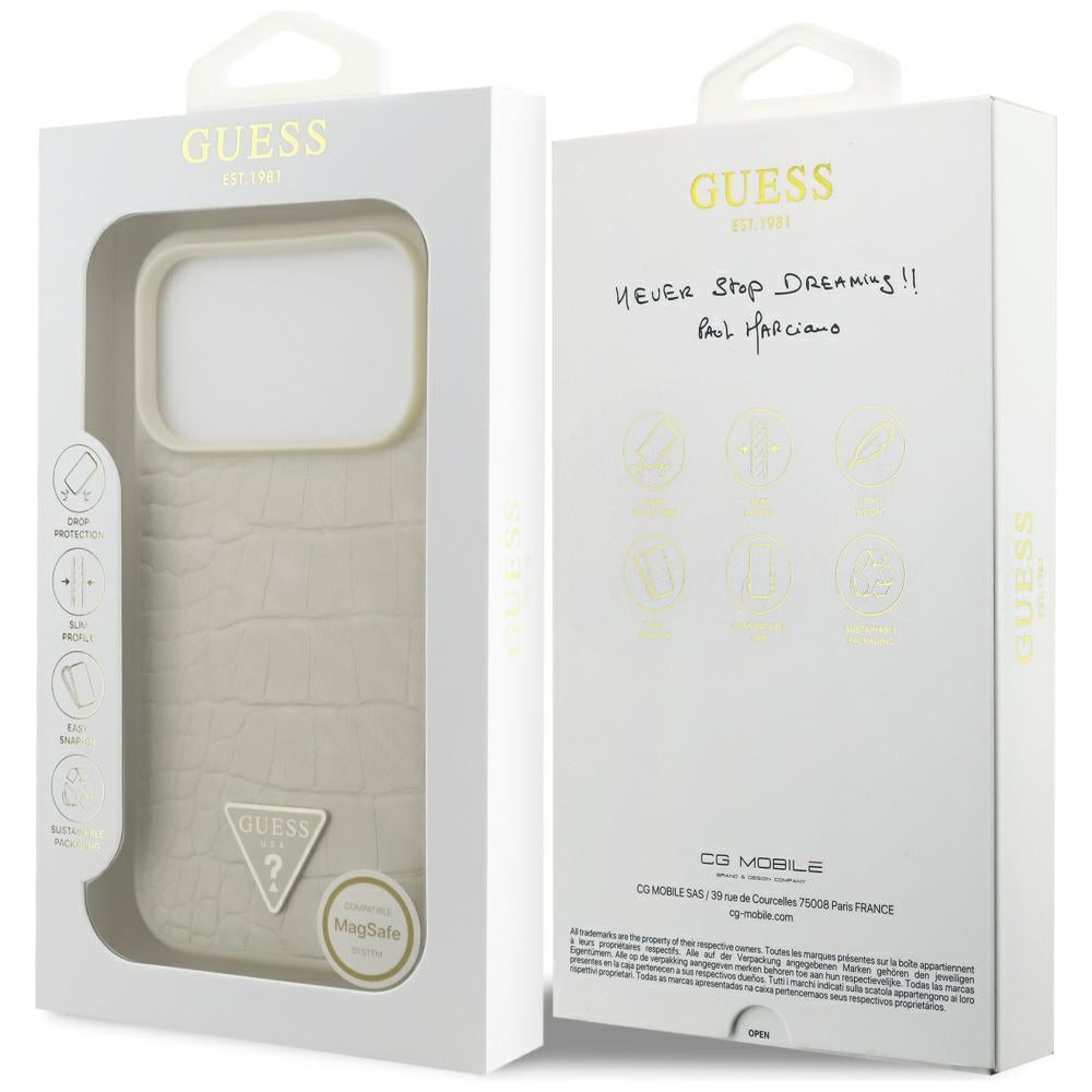 MagSafe torbica za Apple iPhone 17 Pro, Guess, Croco Triangle Logo, Zlatna