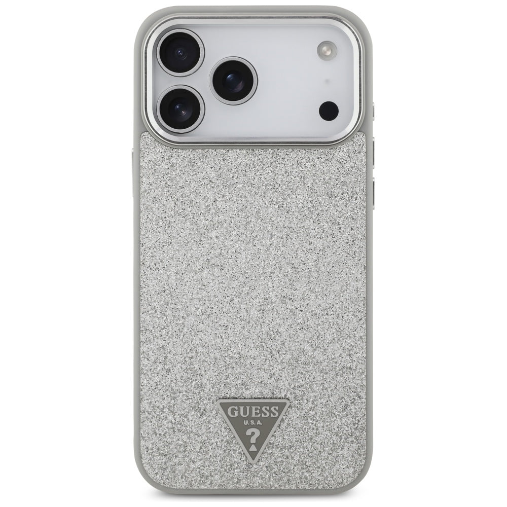 MagSafe futrola za Apple iPhone 17 Pro, Guess, Glitter Triangle Logo, Srebrna