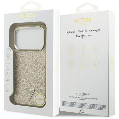 MagSafe futrola za Apple iPhone 17 Pro, Guess, Glitter Triangle Logo, Zlatna
