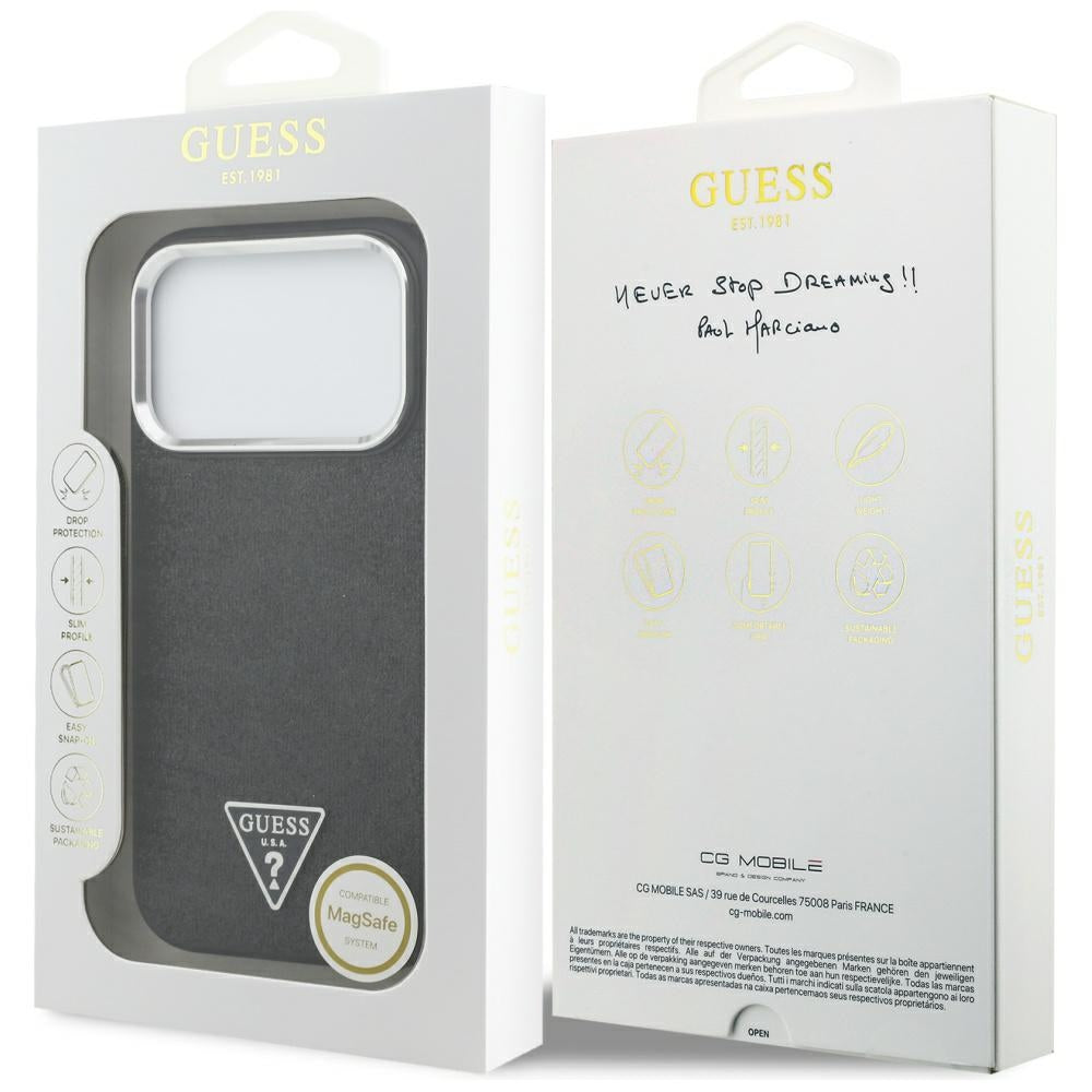 MagSafe futrola za Apple iPhone 17 Pro, Guess, Glitter Triangle Logo, Crna