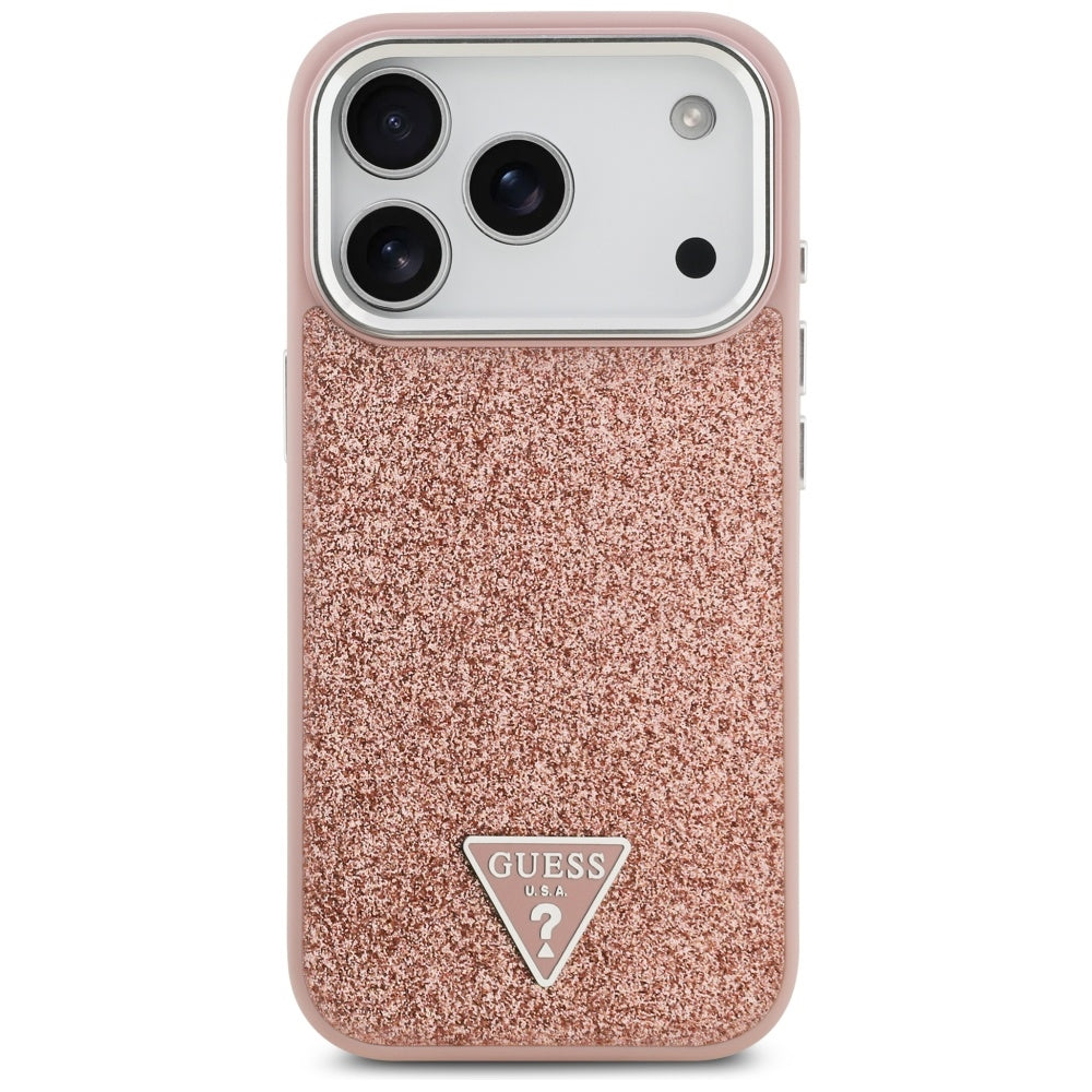MagSafe torbica za Apple iPhone 17 Pro, Guess, Glitter Triangle Logo, Roza