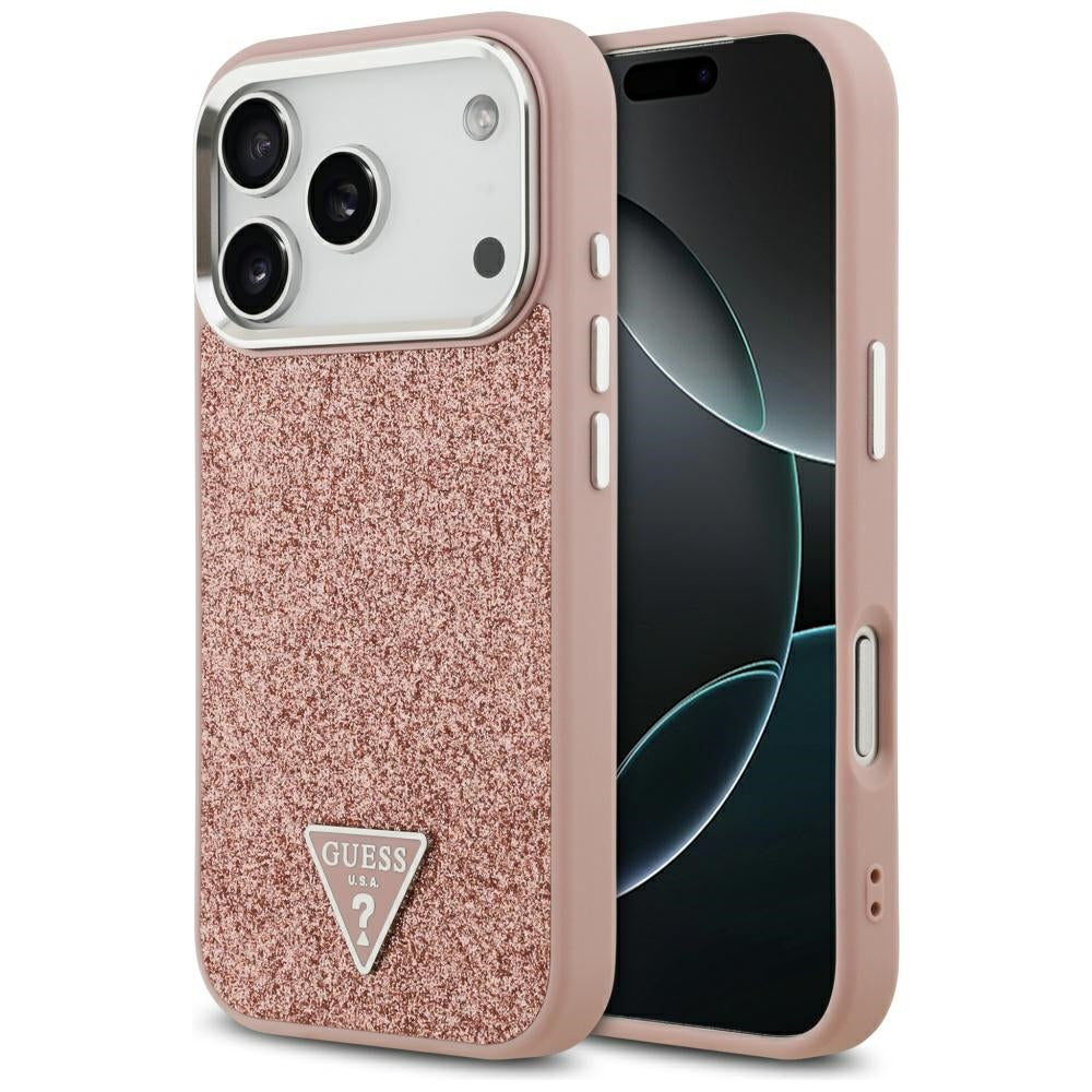 MagSafe torbica za Apple iPhone 17 Pro, Guess, Glitter Triangle Logo, Roza