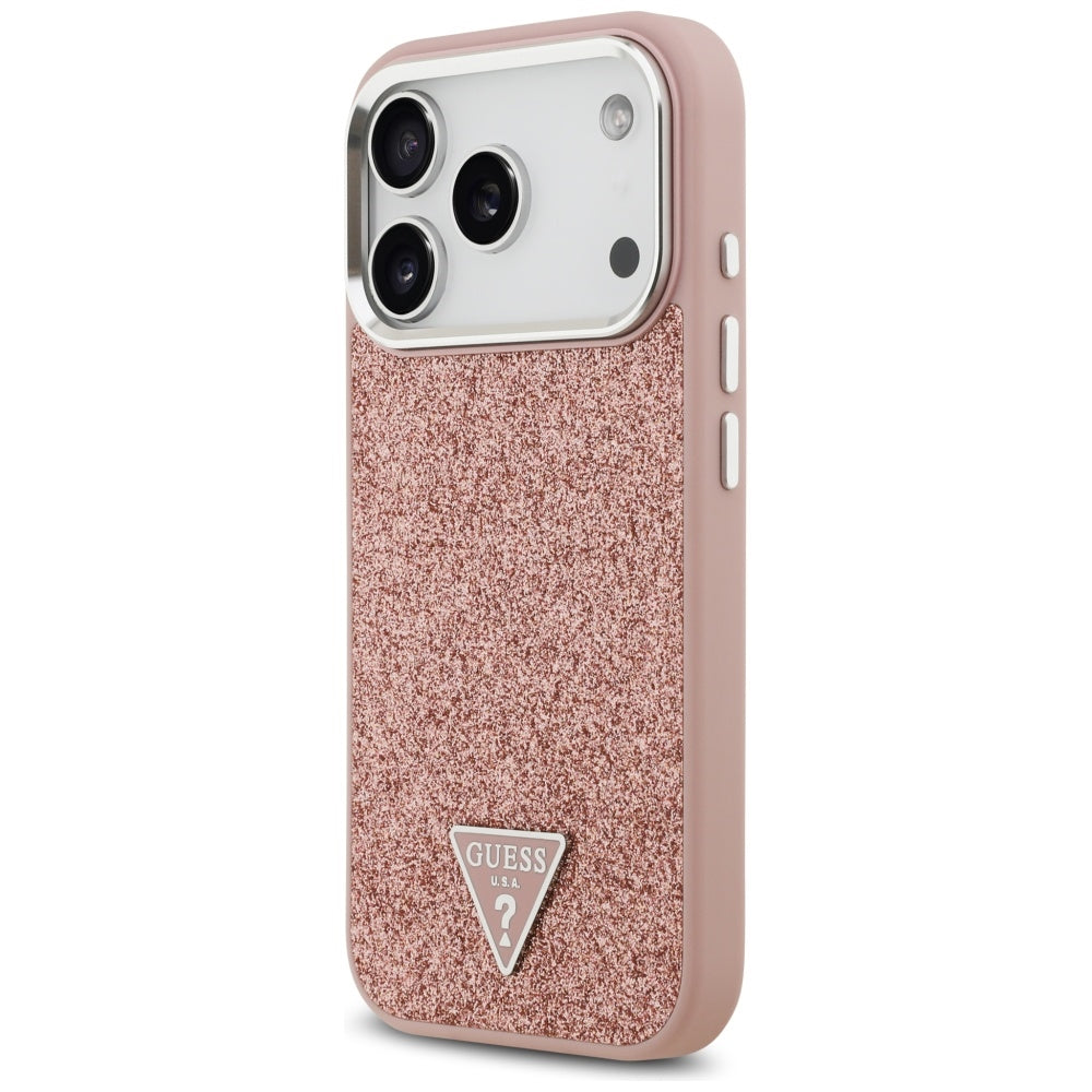 MagSafe torbica za Apple iPhone 17 Pro, Guess, Glitter Triangle Logo, Roza