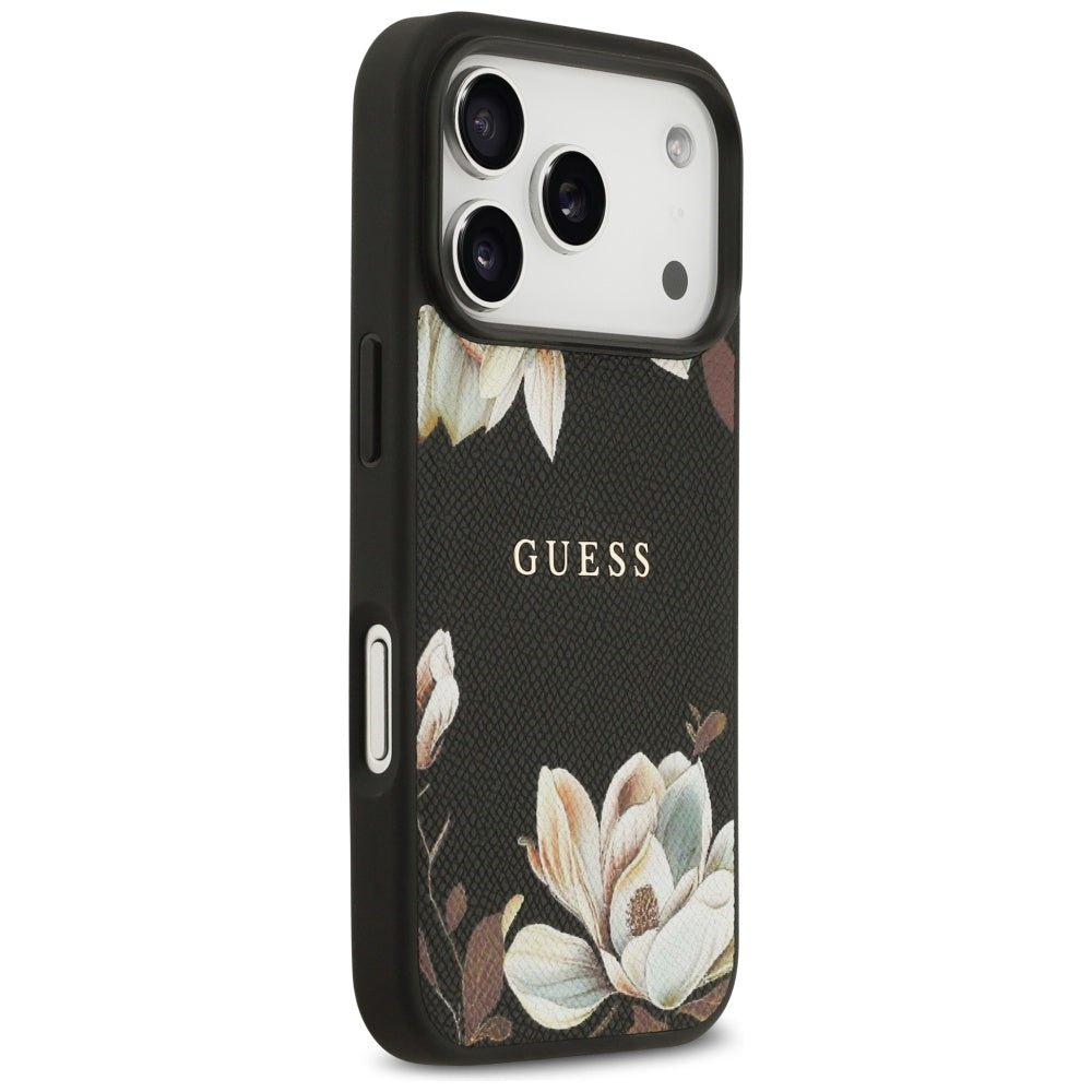 Futrola MagSafe za Apple iPhone 17 Pro, Guess, Grained Flowers, Crna