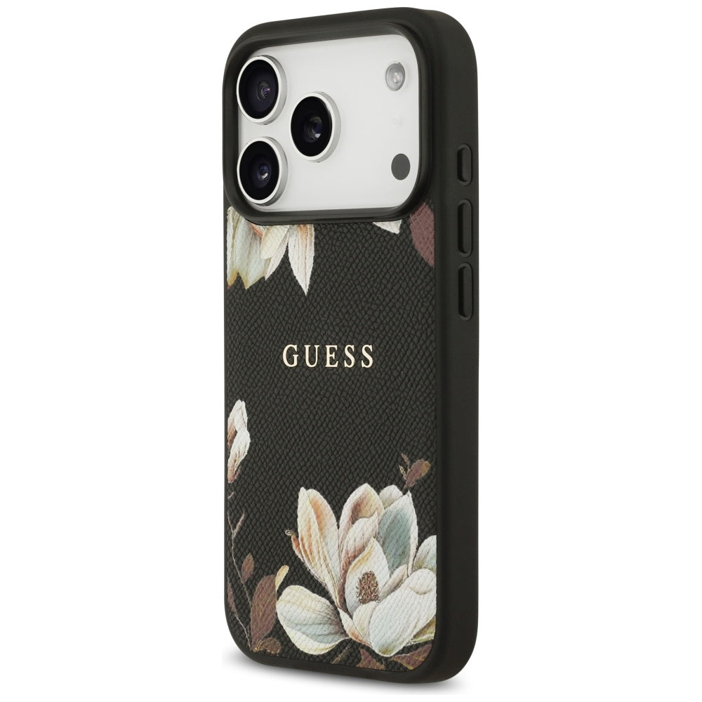 Futrola MagSafe za Apple iPhone 17 Pro, Guess, Grained Flowers, Crna