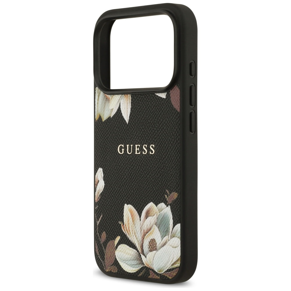 Futrola MagSafe za Apple iPhone 17 Pro, Guess, Grained Flowers, Crna