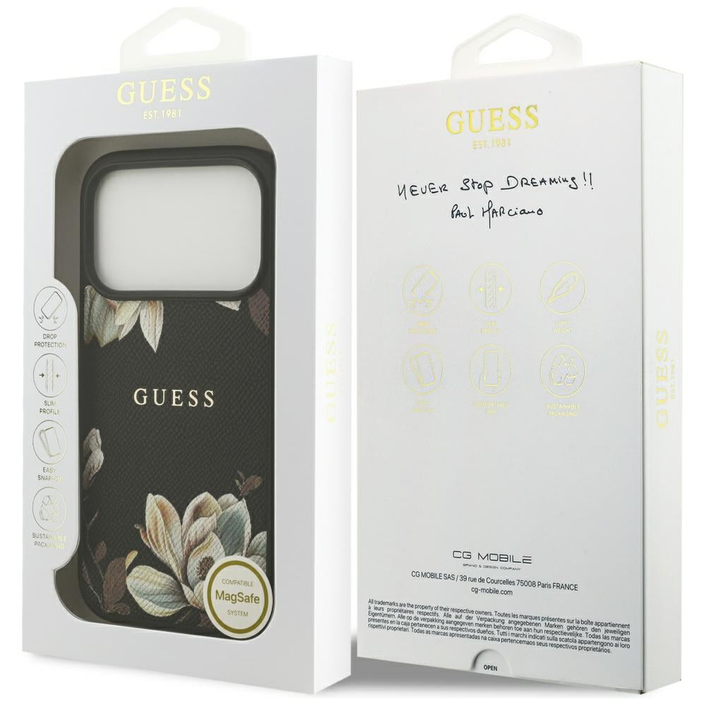 Futrola MagSafe za Apple iPhone 17 Pro, Guess, Grained Flowers, Crna