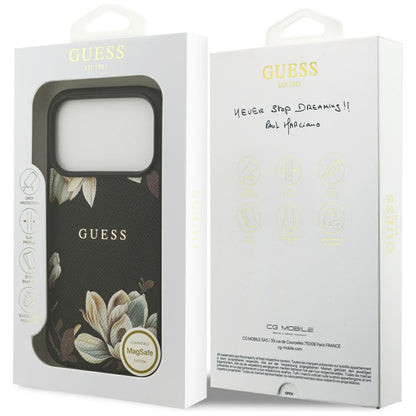 Futrola MagSafe za Apple iPhone 17 Pro, Guess, Grained Flowers, Crna