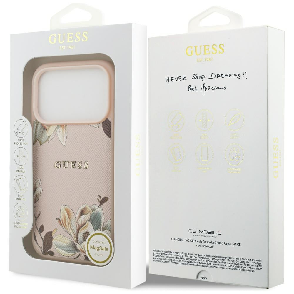 Futrola MagSafe za Apple iPhone 17 Pro, Guess, Grained Flowers, Roza