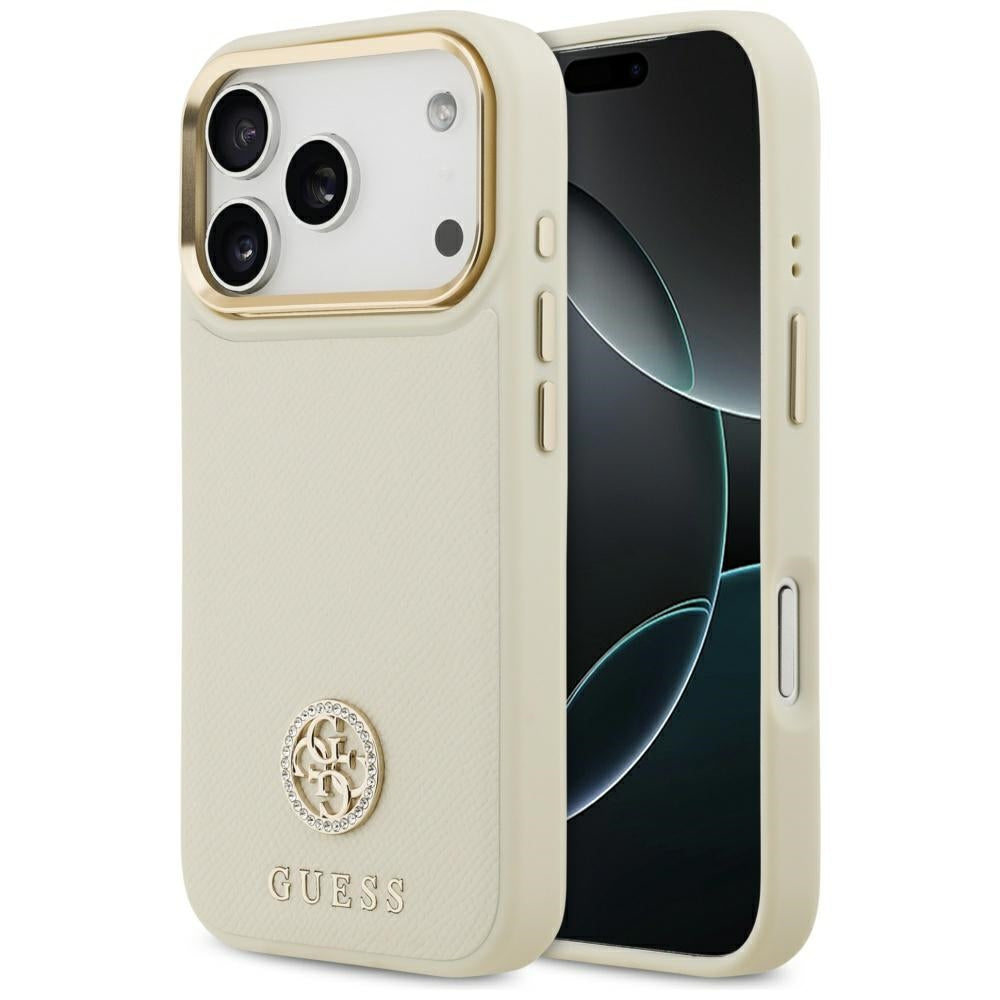 MagSafe torbica za Apple iPhone 17 Pro, Guess, Grained Strass Logo, Bež