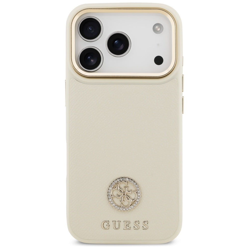 MagSafe torbica za Apple iPhone 17 Pro, Guess, Grained Strass Logo, Bež