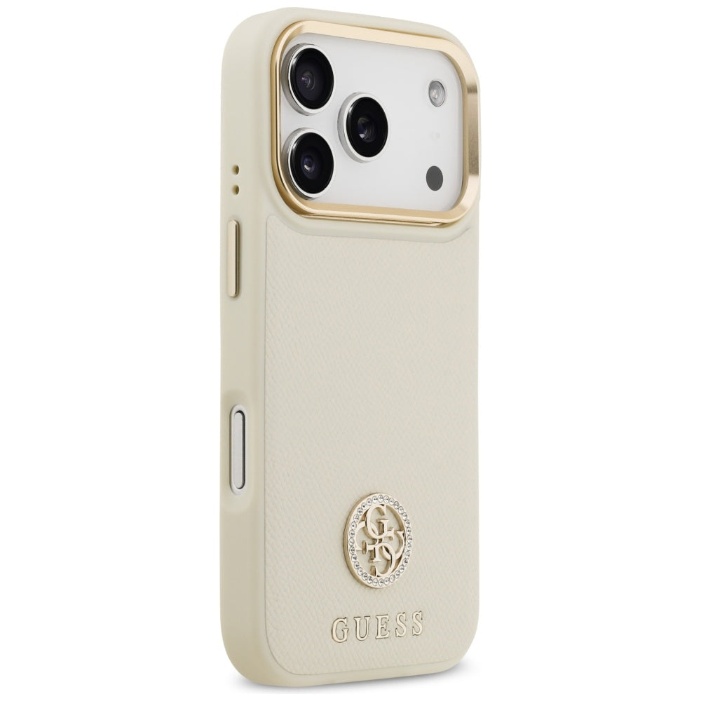 MagSafe torbica za Apple iPhone 17 Pro, Guess, Grained Strass Logo, Bež