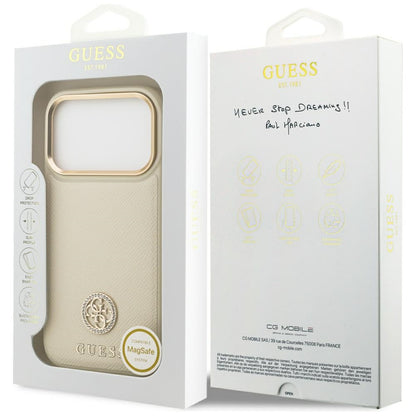 MagSafe torbica za Apple iPhone 17 Pro, Guess, Grained Strass Logo, Bež