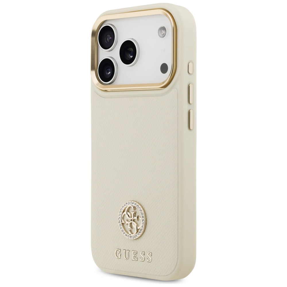 MagSafe torbica za Apple iPhone 17 Pro, Guess, Grained Strass Logo, Bež