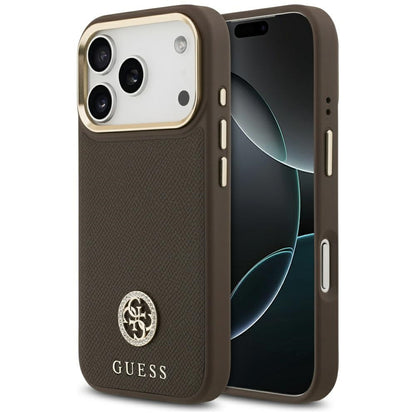 Futrola MagSafe za Apple iPhone 17 Pro, Guess, Grained Strass Logo, Smeđa