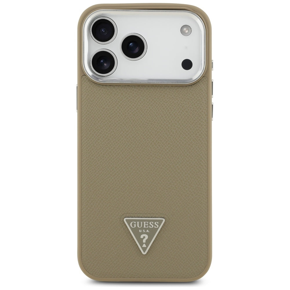 MagSafe torbica za Apple iPhone 17 Pro, Guess, Grained Triangle Logo, Smeđa