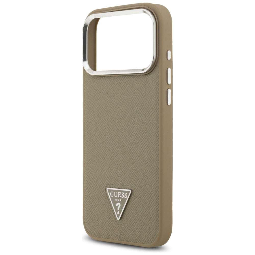 MagSafe torbica za Apple iPhone 17 Pro, Guess, Grained Triangle Logo, Smeđa