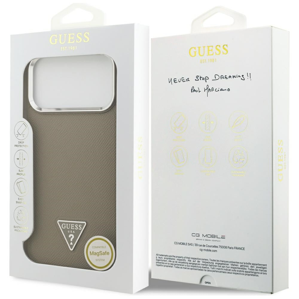 MagSafe torbica za Apple iPhone 17 Pro, Guess, Grained Triangle Logo, Smeđa