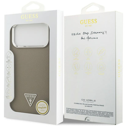 MagSafe torbica za Apple iPhone 17 Pro, Guess, Grained Triangle Logo, Smeđa