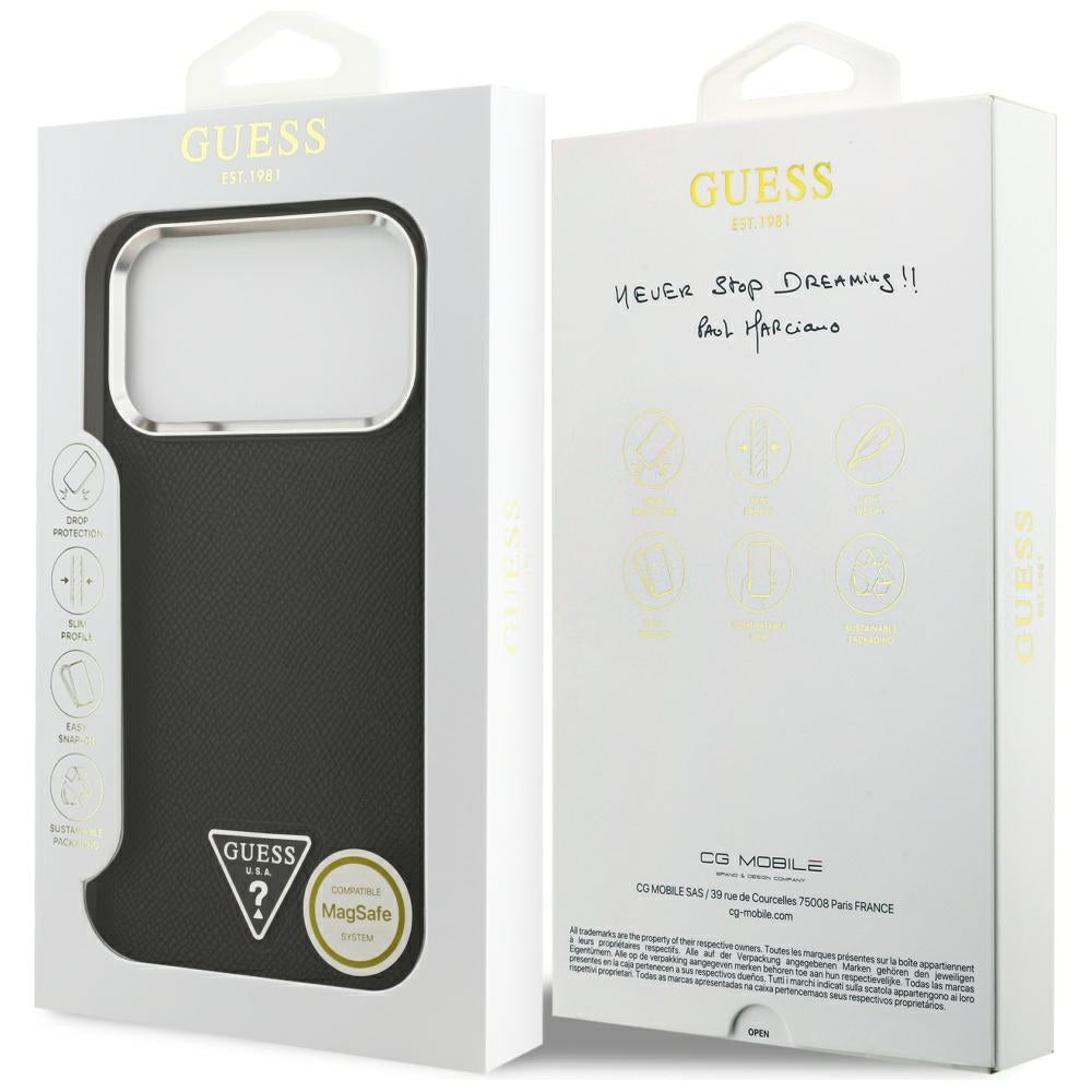 MagSafe torbica za Apple iPhone 17 Pro, Guess, Grained Triangle Logo, Crna