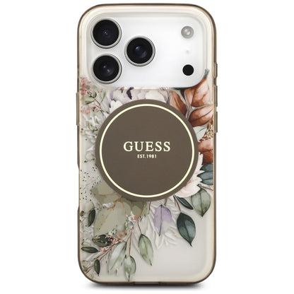MagSafe futrola za Apple iPhone 17 Pro, Guess, IML Flower and Tonal Circle, Smeđa