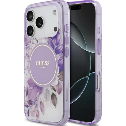 MagSafe torbica za Apple iPhone 17 Pro, Guess, IML Flower & Tonal Circle, Ljubičasta