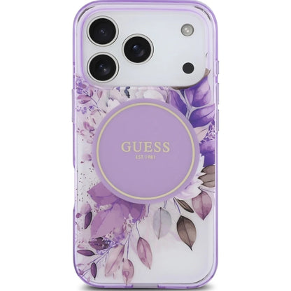 MagSafe torbica za Apple iPhone 17 Pro, Guess, IML Flower & Tonal Circle, Ljubičasta