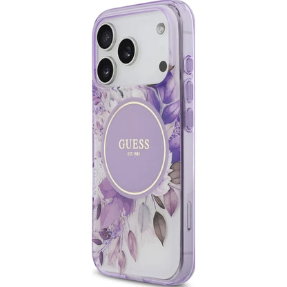 MagSafe torbica za Apple iPhone 17 Pro, Guess, IML Flower & Tonal Circle, Ljubičasta