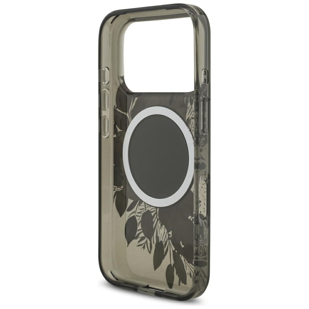 MagSafe futrola za Apple iPhone 17 Pro, Guess, IML Flowers with Pearl Strap, Crna