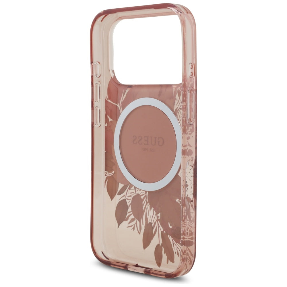 MagSafe torbica za Apple iPhone 17 Pro, Guess, IML Flowers with Pearl Strap, Roza