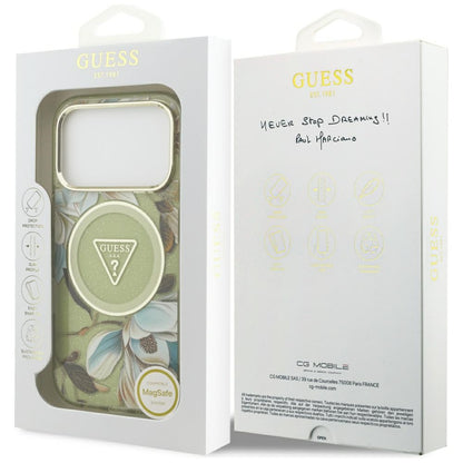 MagSafe futrola za Apple iPhone 17 Pro, Guess, IML Metal Glitter Flowers Triangle, Zelena