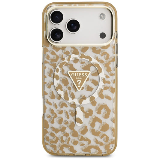 MagSafe torbica za Apple iPhone 17 Pro, Guess, Leopard Glitter, Smeđa