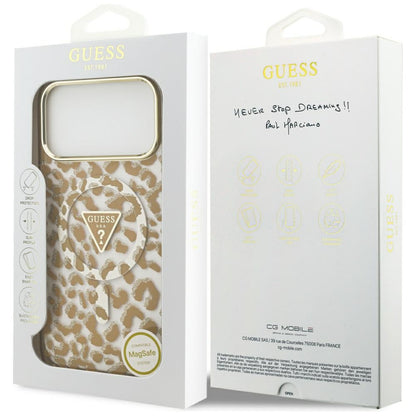 MagSafe torbica za Apple iPhone 17 Pro, Guess, Leopard Glitter, Smeđa