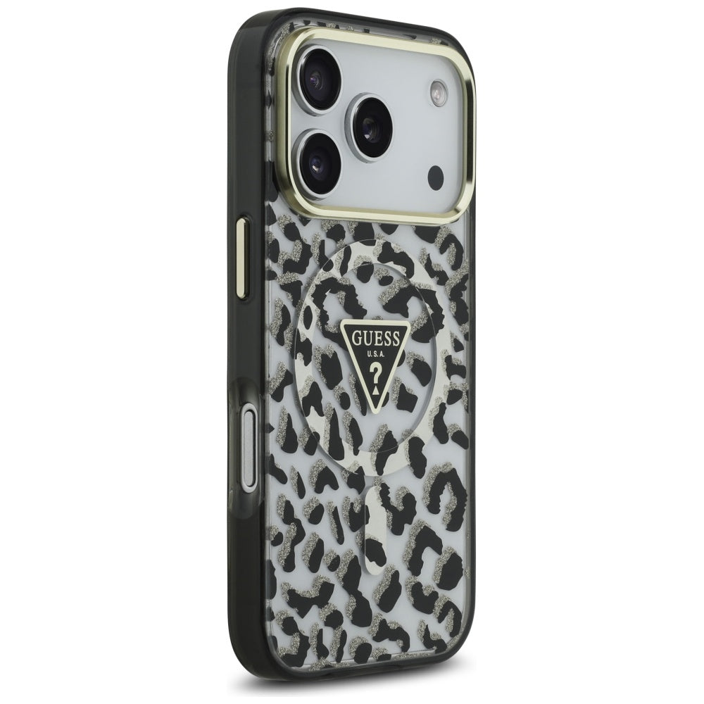 MagSafe futrola za Apple iPhone 17 Pro, Guess, Leopard Glitter, Crna