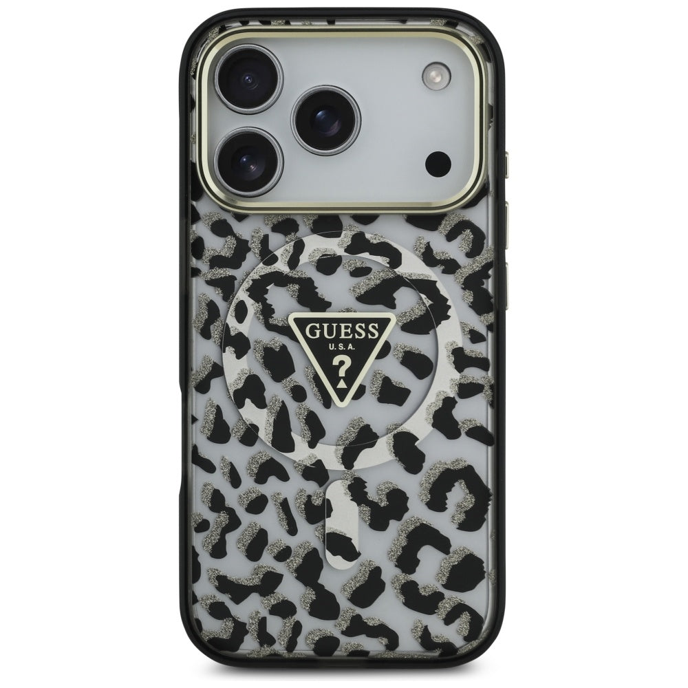 MagSafe futrola za Apple iPhone 17 Pro, Guess, Leopard Glitter, Crna