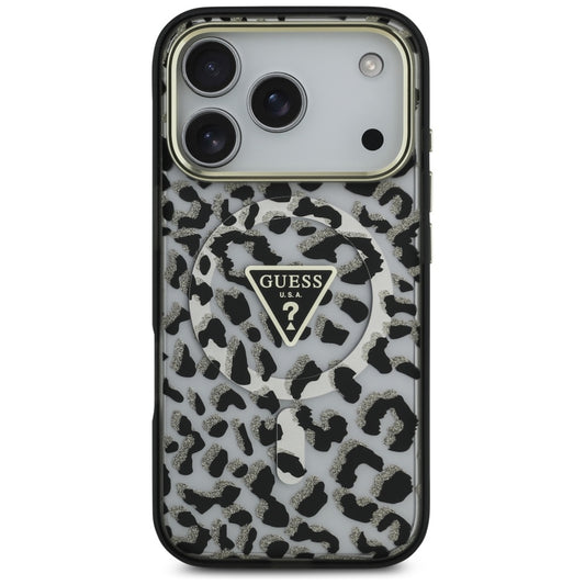 MagSafe futrola za Apple iPhone 17 Pro, Guess, Leopard Glitter, Crna