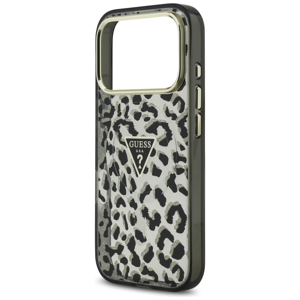 MagSafe futrola za Apple iPhone 17 Pro, Guess, Leopard Glitter, Crna