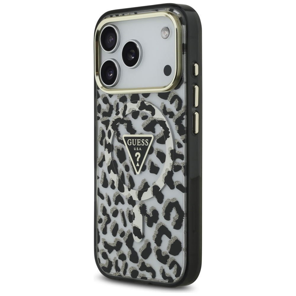MagSafe futrola za Apple iPhone 17 Pro, Guess, Leopard Glitter, Crna