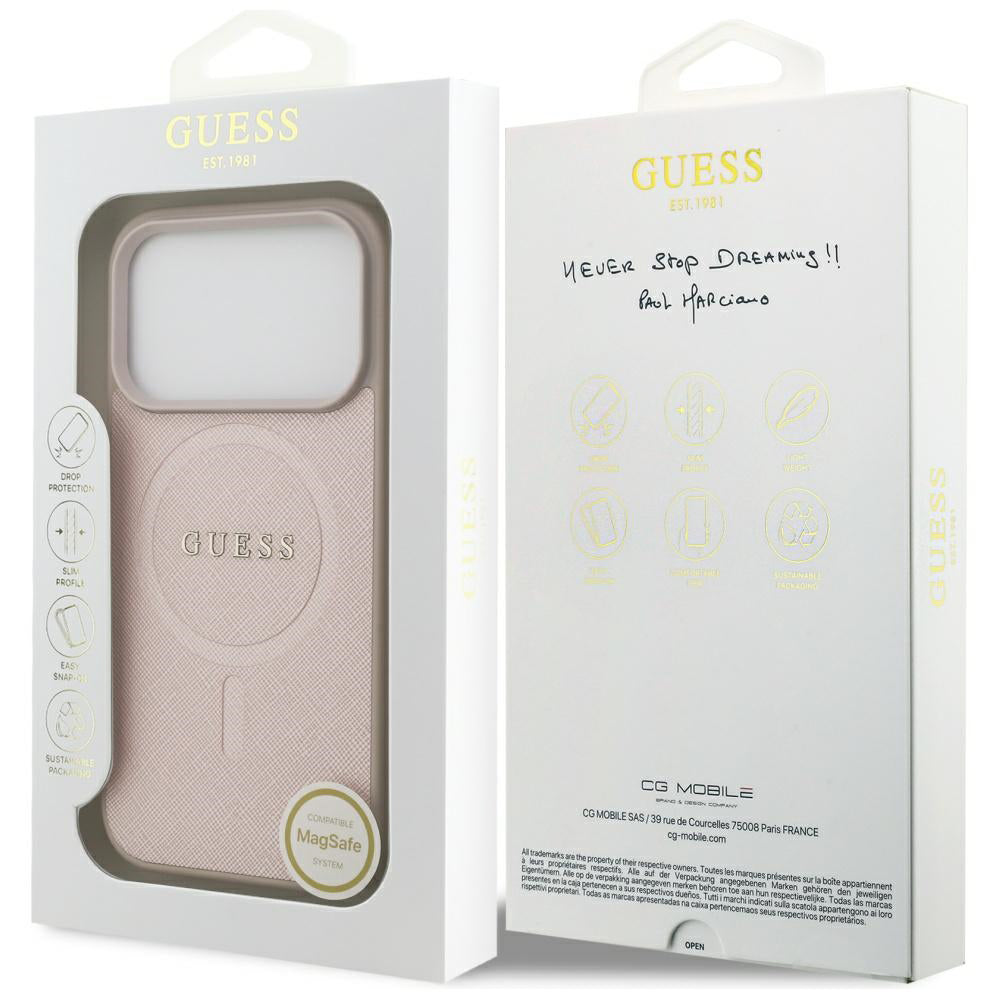 Futrola MagSafe za Apple iPhone 17 Pro, Guess, Saffiano Classic Logo, Roza