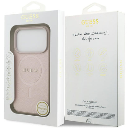 Futrola MagSafe za Apple iPhone 17 Pro, Guess, Saffiano Classic Logo, Roza