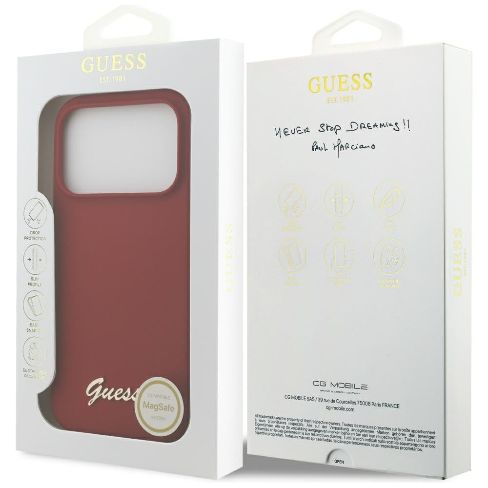 Futrola MagSafe za Apple iPhone 17 Pro, Guess, Script Metal Logo, Crvena