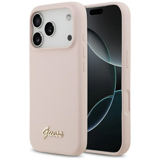 MagSafe futrola za Apple iPhone 17 Pro, Guess, Script Metal Logo, Svijetlo roza