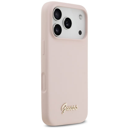 MagSafe futrola za Apple iPhone 17 Pro, Guess, Script Metal Logo, Svijetlo roza