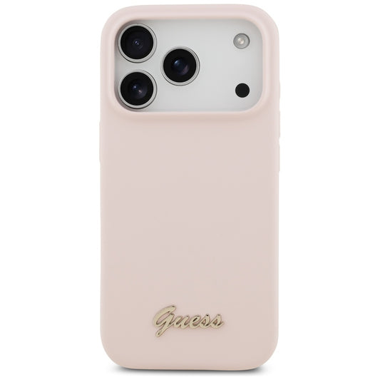 MagSafe futrola za Apple iPhone 17 Pro, Guess, Script Metal Logo, Svijetlo roza