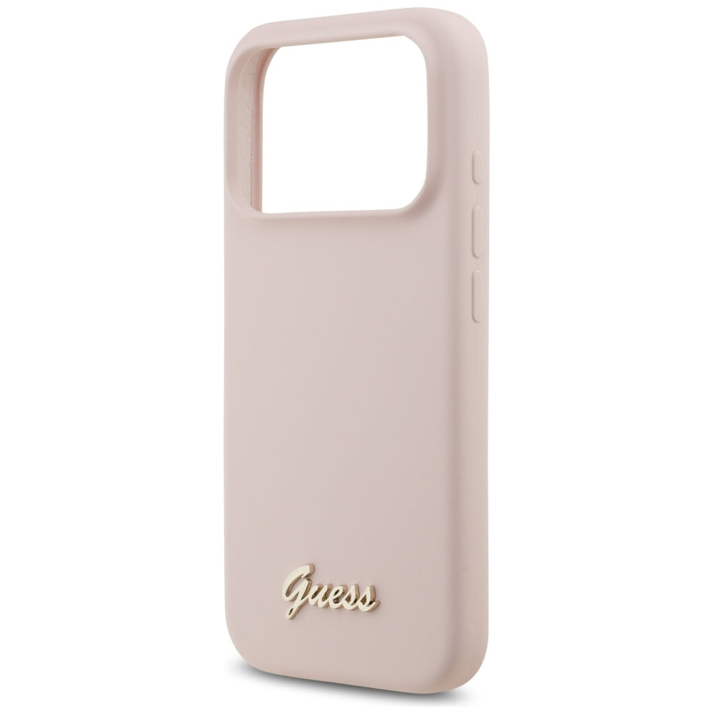 MagSafe futrola za Apple iPhone 17 Pro, Guess, Script Metal Logo, Svijetlo roza