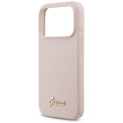 MagSafe futrola za Apple iPhone 17 Pro, Guess, Script Metal Logo, Svijetlo roza