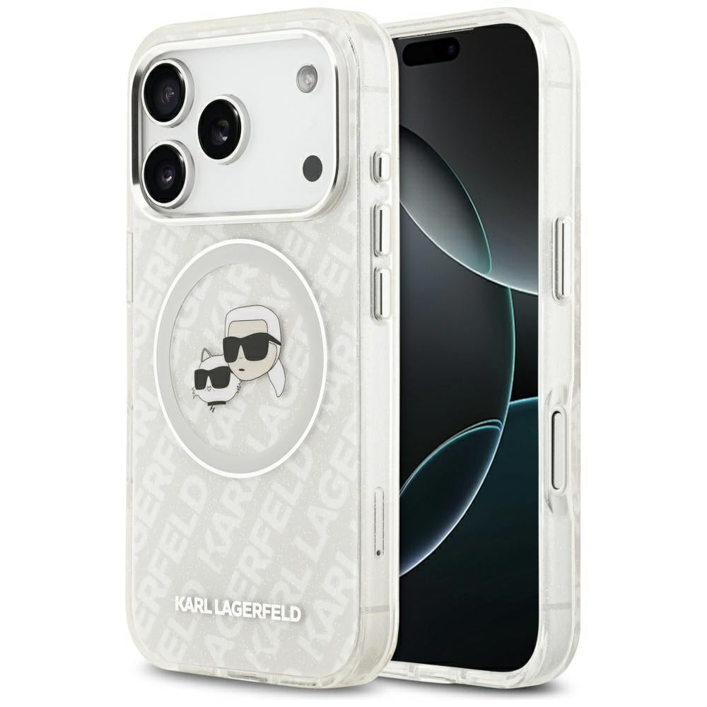 Futrola MagSafe za Apple iPhone 17 Pro, Karl Lagerfeld, Glitter Karl & Choupette Head, Bijela