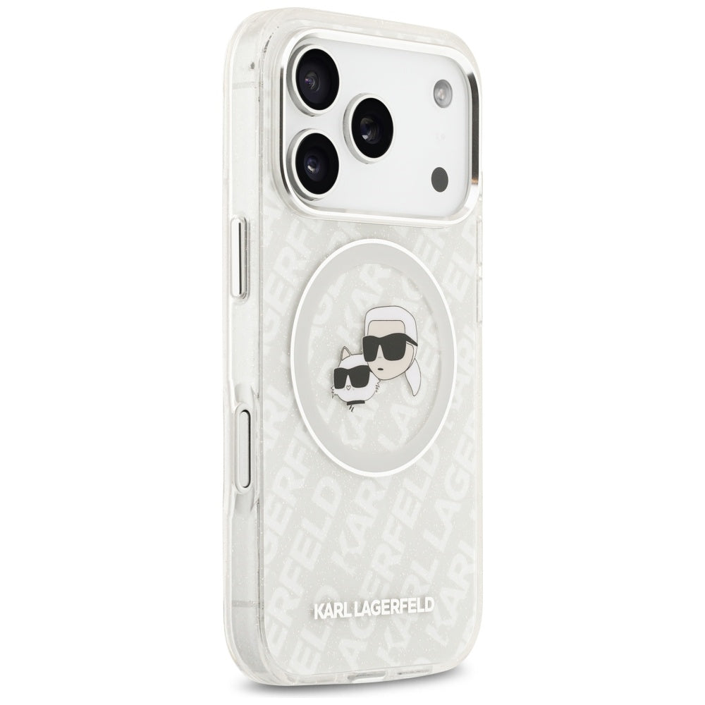 Futrola MagSafe za Apple iPhone 17 Pro, Karl Lagerfeld, Glitter Karl & Choupette Head, Bijela